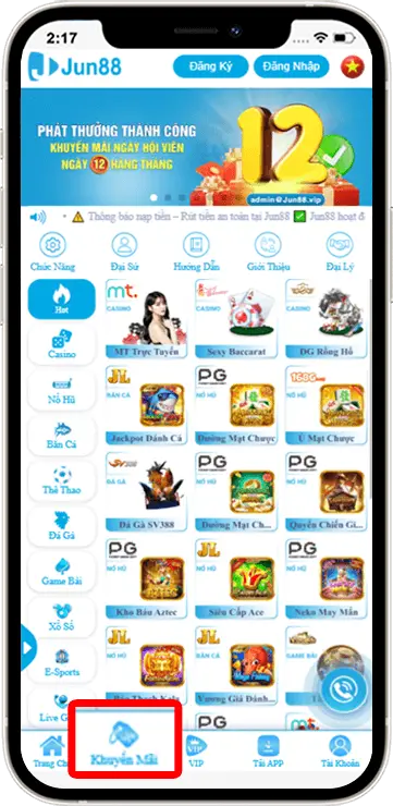 Bước 1: Tại Trang chủ » chọn Khuyến mãi